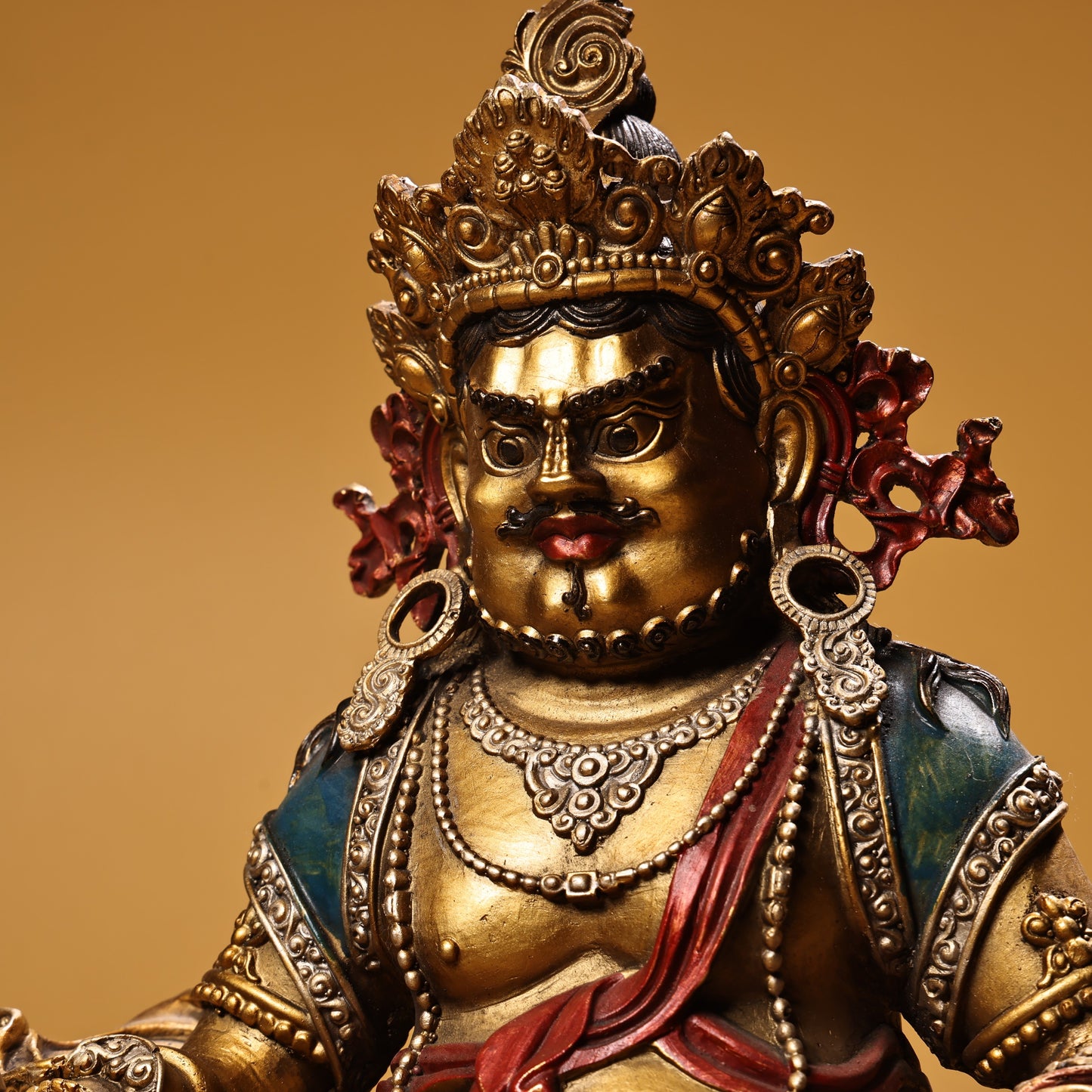 A0552 Tibetan Buddhism Colored Drawing Gilt Gold Copper Yellow Jambhala Statue