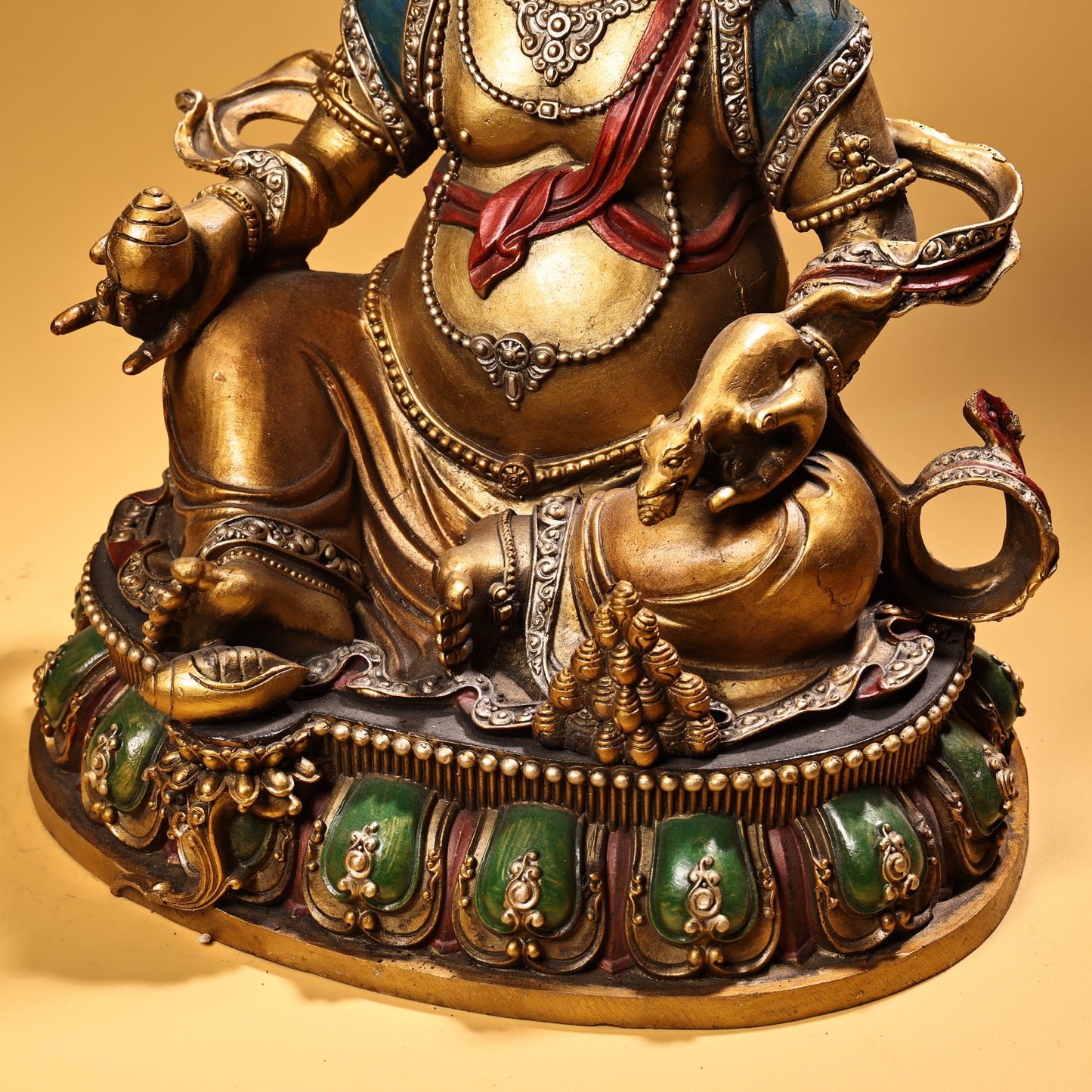 A0552 Tibetan Buddhism Colored Drawing Gilt Gold Copper Yellow Jambhala Statue