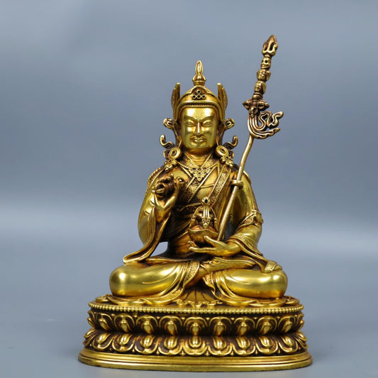 A0564 Tibetan Buddhism Gilt Gold Copper Padmasambhava Buddha Statue