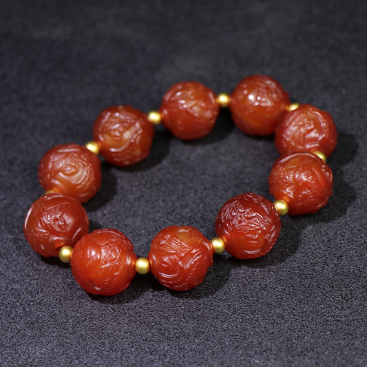 A0573 Old Chinese Red Agate Beads Bracelet