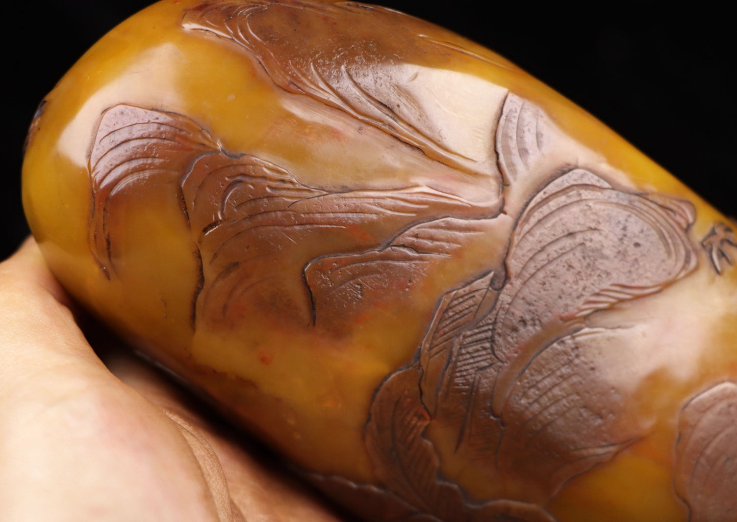 A0577 A Set Three Chinese Black Skin Shoushan Stone Low Relief Sages Meeting Seal Statue