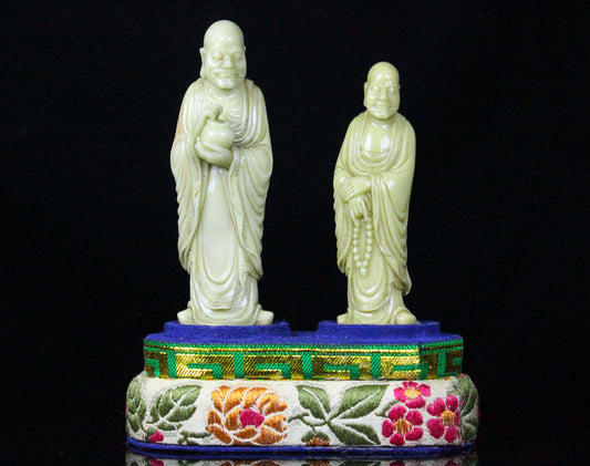A0595 A Pair Chinese Shoushan Stone Carved Arhat Statue