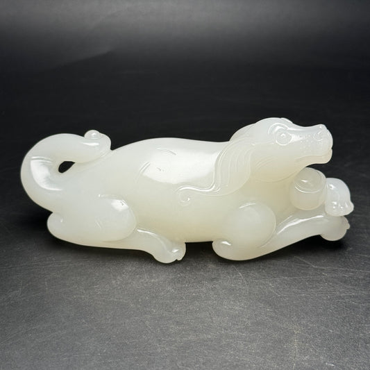 A0599 Superb Chinese White Hetian Jade Carved Dog Statue/Pendant