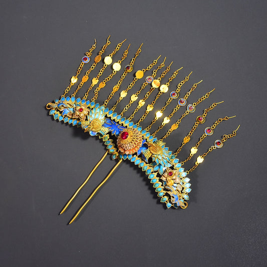 A0600 Exquisite Gold Wires Enamel Inlay Gem Hairpin