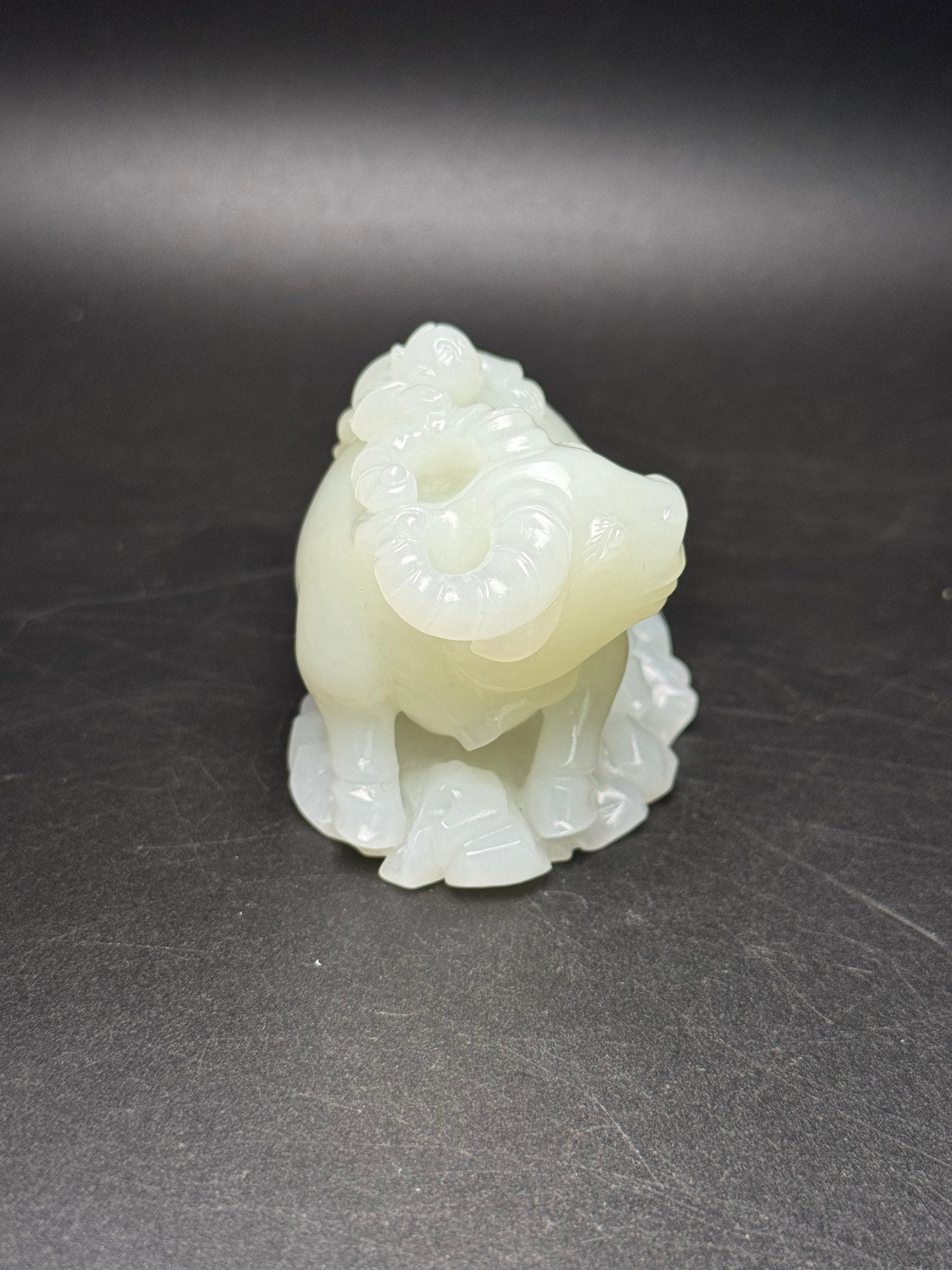 A0602 Superb Chinese White Hetian Jade Carved Ox & Kid Statue