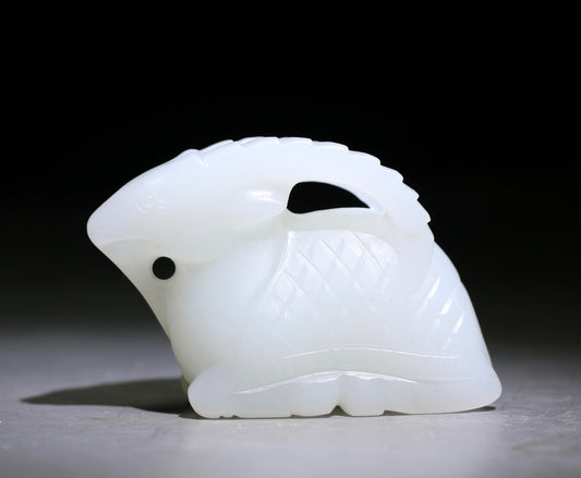 A0625 Superb Chinese White Hetian Jade Carved Fortune Sheep Statue/Pendant