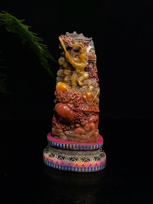 A0629 Vintage Chinese Shoushan Stone Carved Mythical Figure Statue - Sun Wu Kong