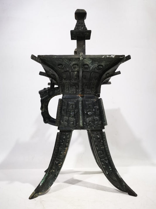 A0632 Vintage Chinese Bronze Four Legs Ritual Vessels - Jia