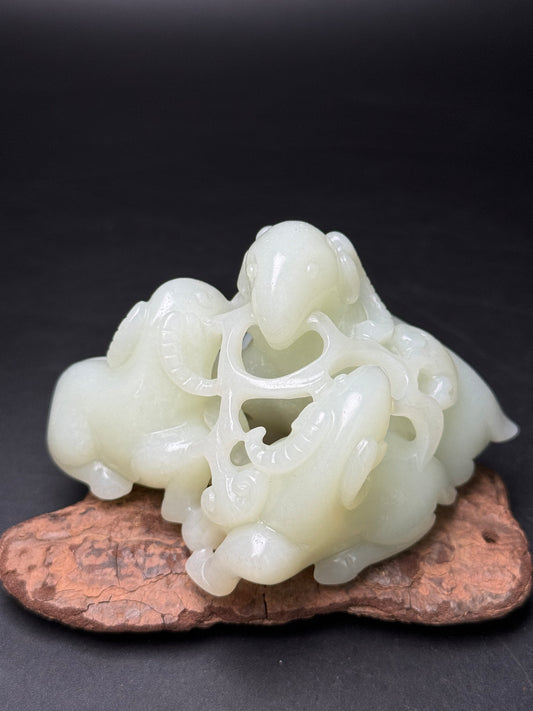 A0635 Superb Chinese Hetian Jade Carved Three Sheep Statue