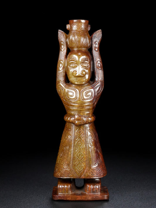 A0637 Vintage Chinese Hetian Jade Carved Figure Statue