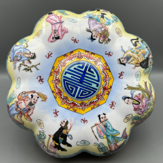 A0642 Vintage Chinese Copper Cloisonne Eight Taoism Deity Design Box