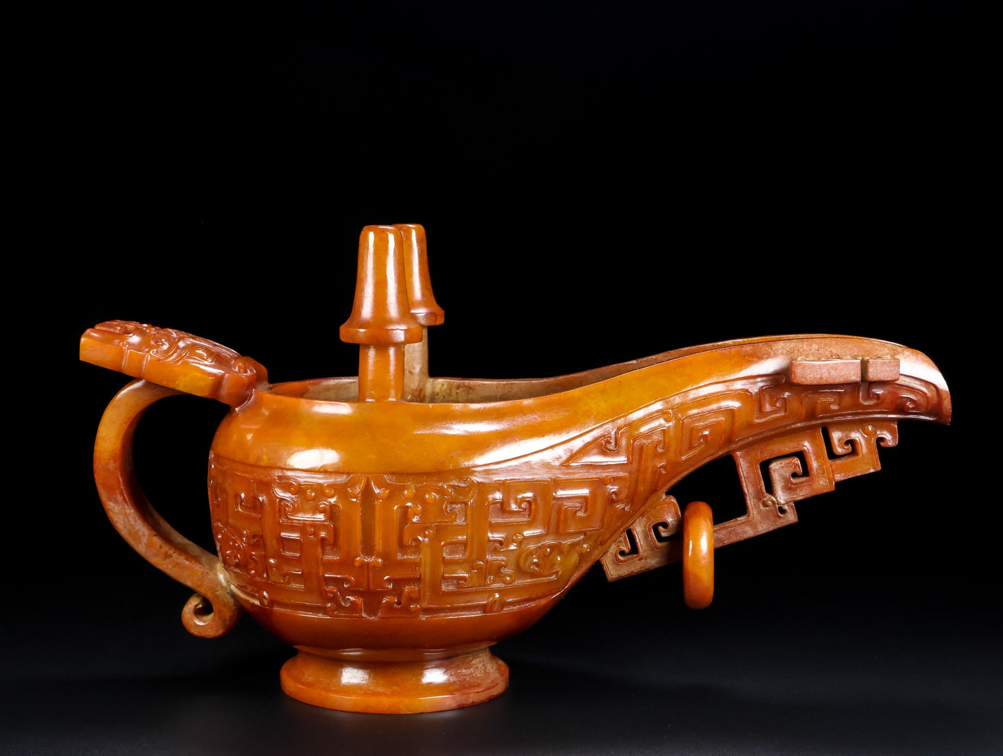A0643 Superb Vintage Chinese Hetian Jade Carved Wine Cup