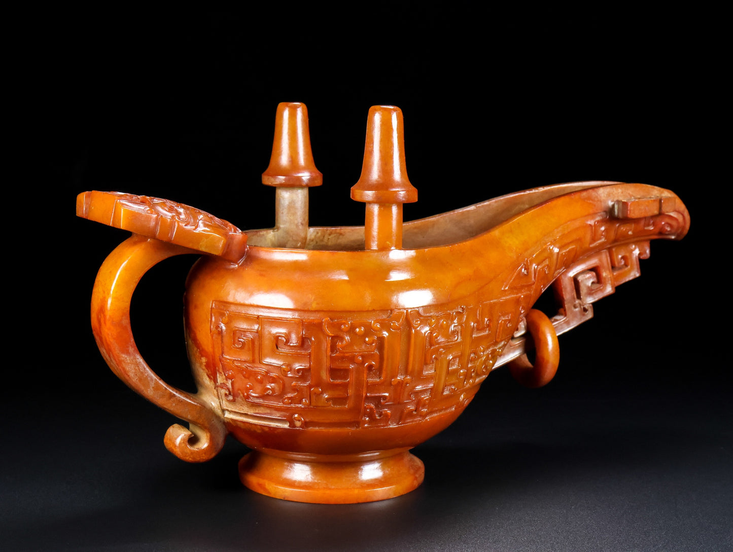 A0643 Superb Vintage Chinese Hetian Jade Carved Wine Cup