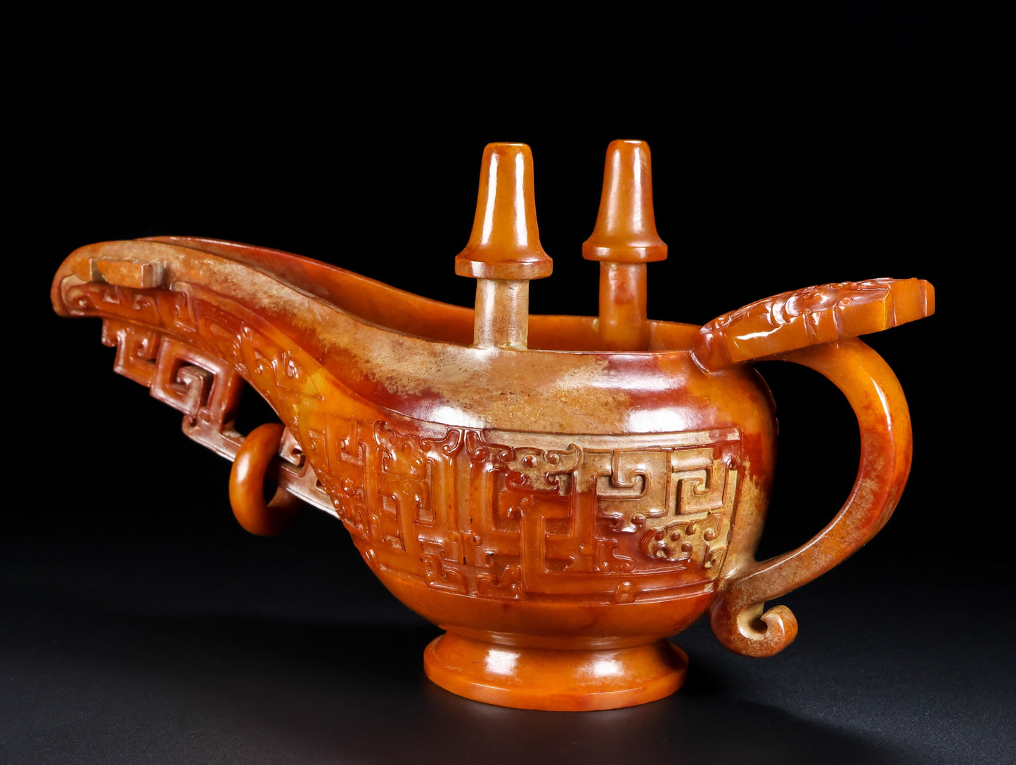 A0643 Superb Vintage Chinese Hetian Jade Carved Wine Cup