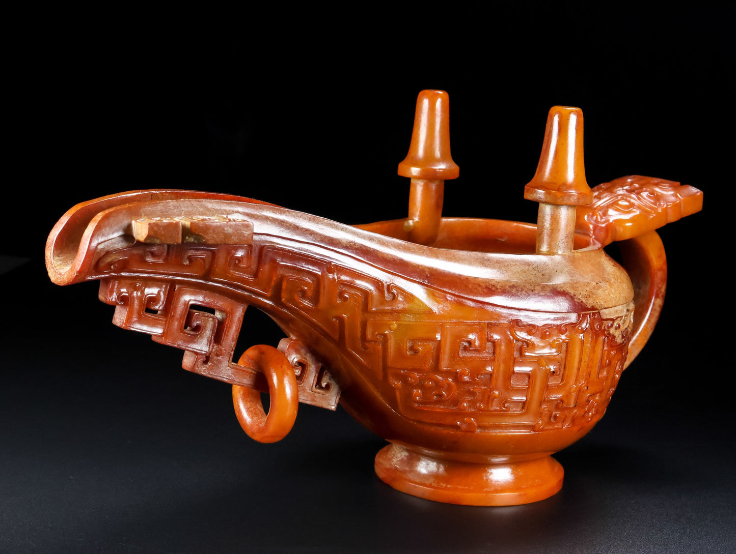 A0643 Superb Vintage Chinese Hetian Jade Carved Wine Cup