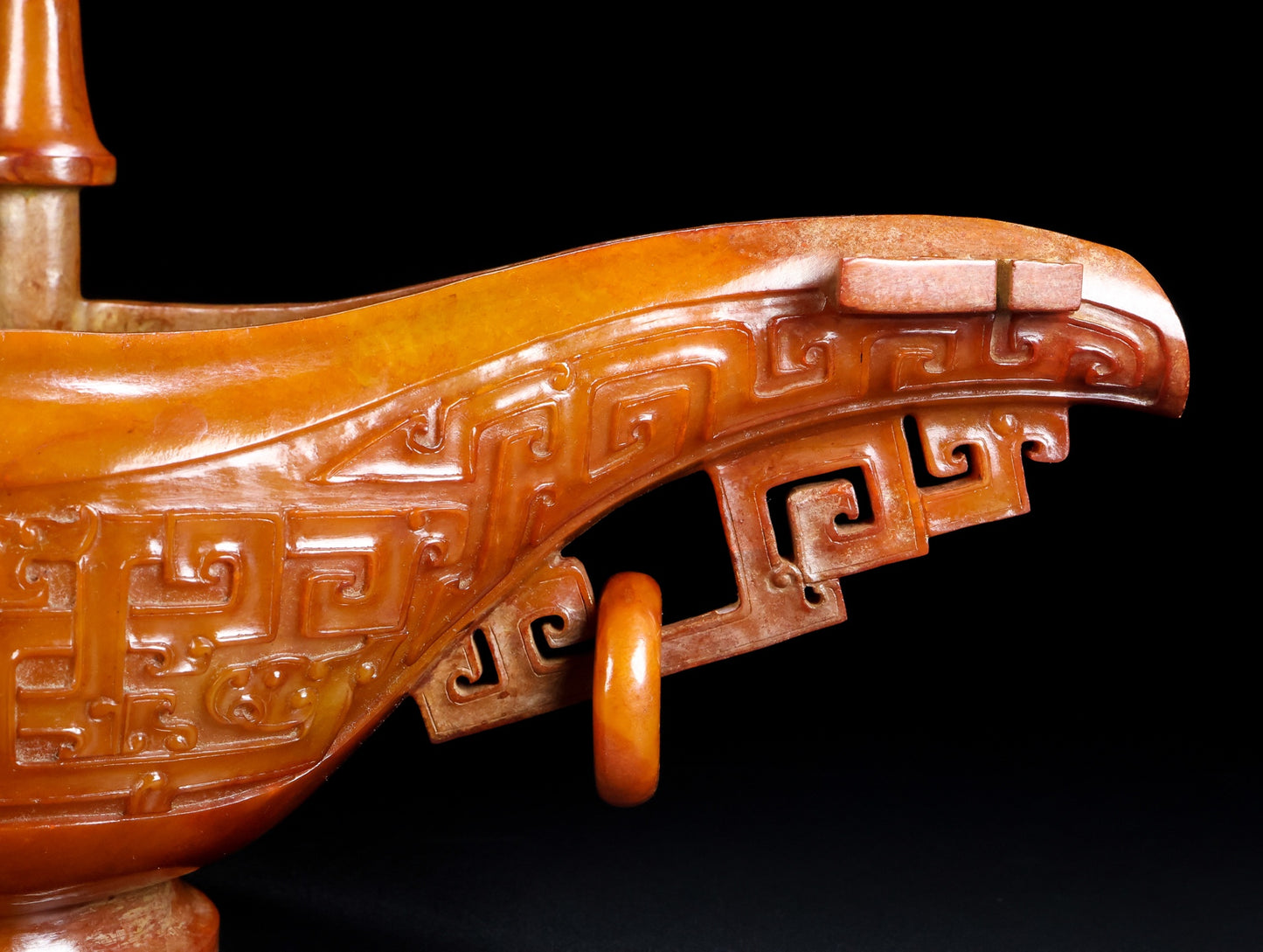 A0643 Superb Vintage Chinese Hetian Jade Carved Wine Cup