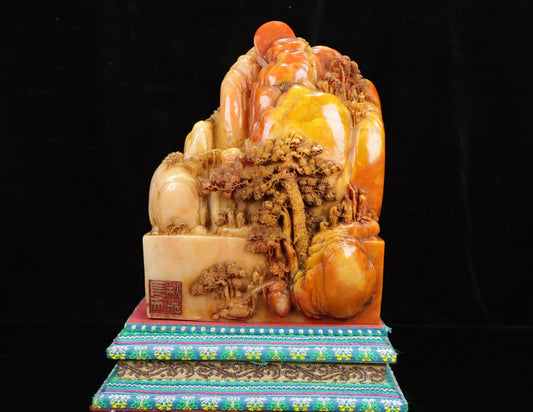 A0651 Vintage Chinese Shoushan Stone Carved Sages Meeting Statue
