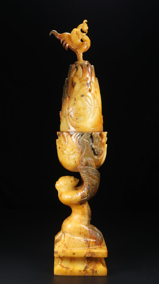 A0652 Vintage Chinese Hetian Jade Carved Figure Incense Burner
