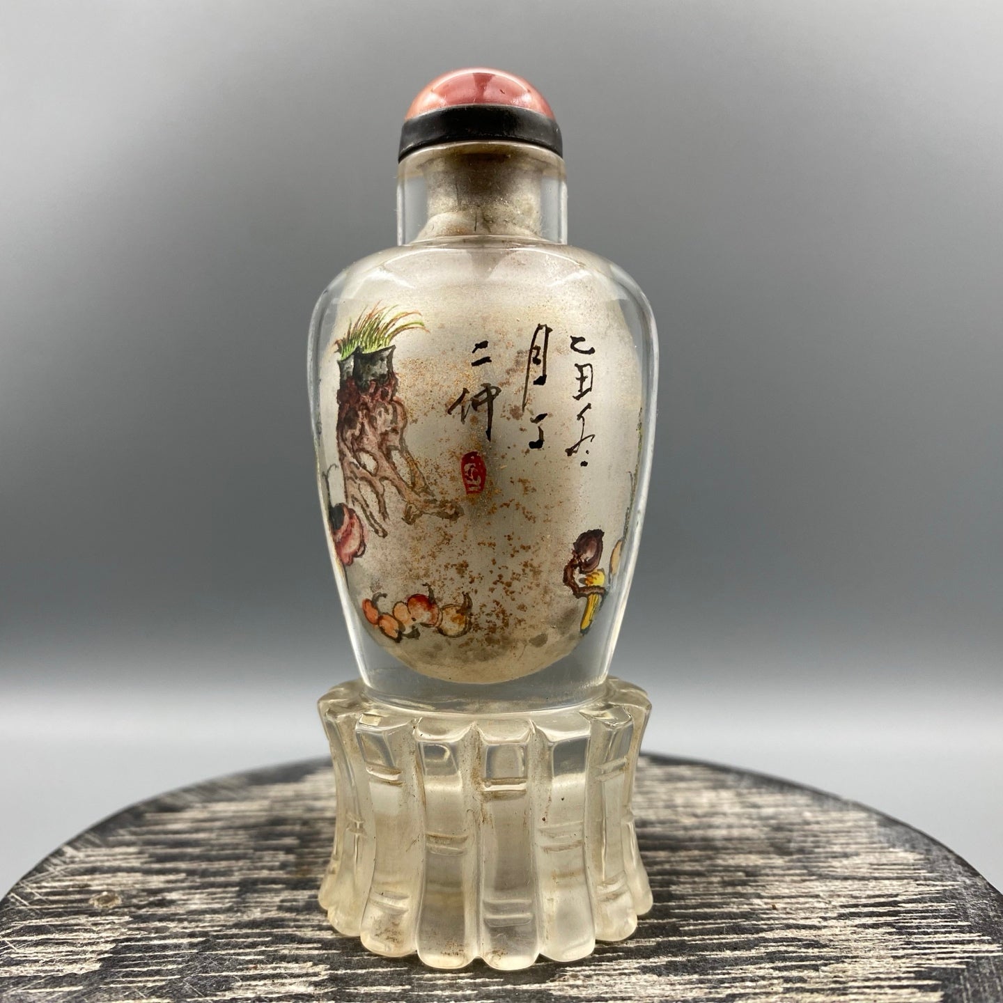 A0662 Old Chinese Peking Glass Inside Painting Snuff Bottle w Stopper