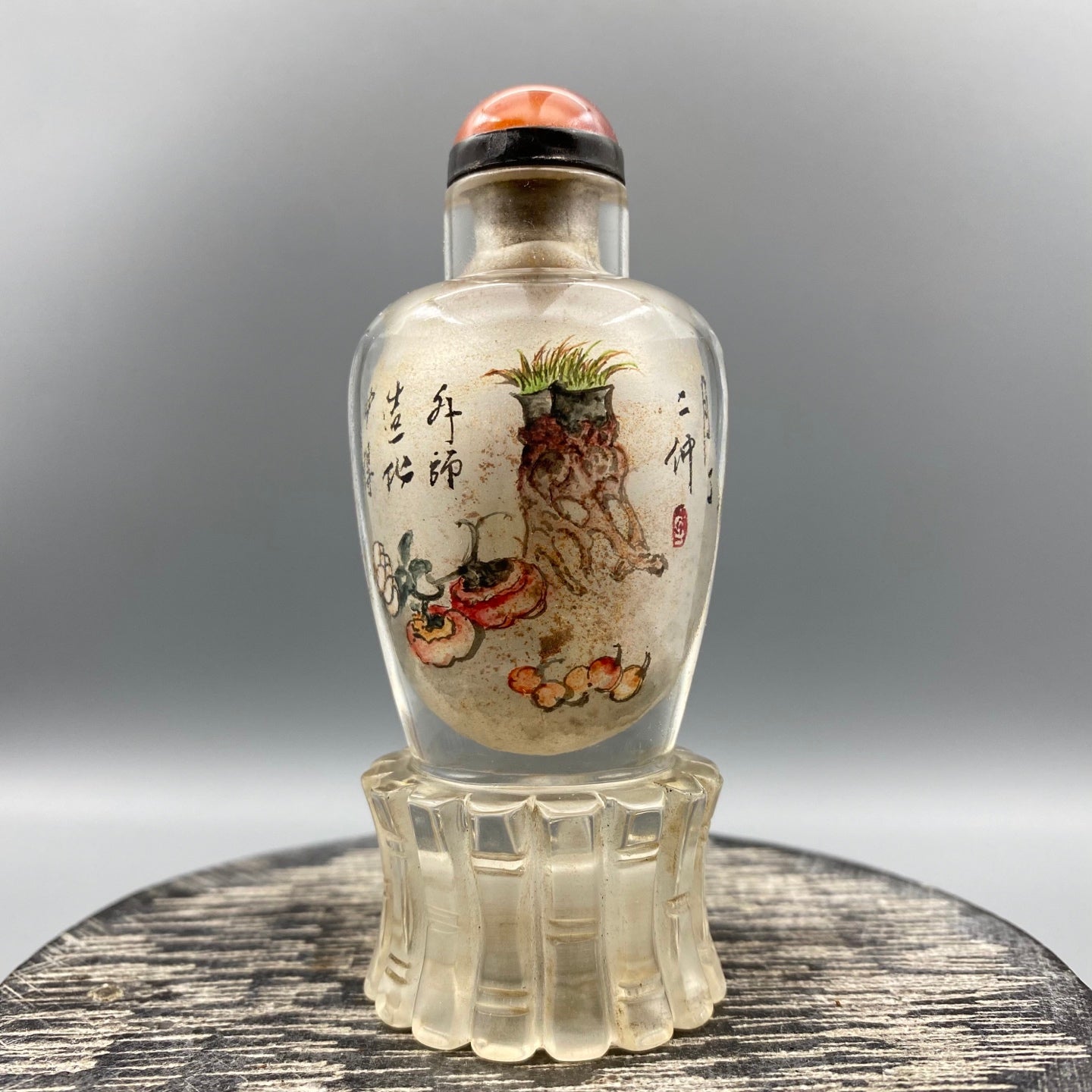 A0662 Old Chinese Peking Glass Inside Painting Snuff Bottle w Stopper