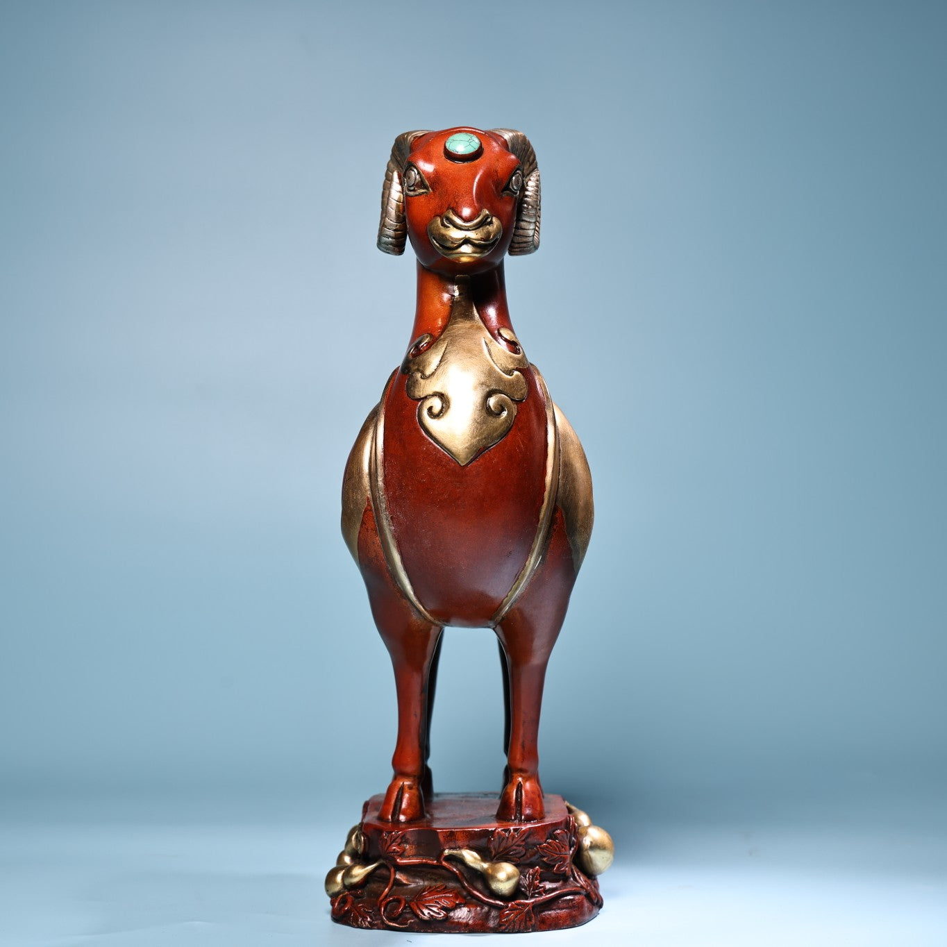 A0675 Vintage Chinese Gilt Gold Copper Fortune Sheep Statue