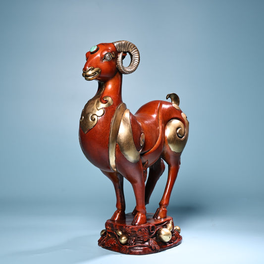 A0675 Vintage Chinese Gilt Gold Copper Fortune Sheep Statue