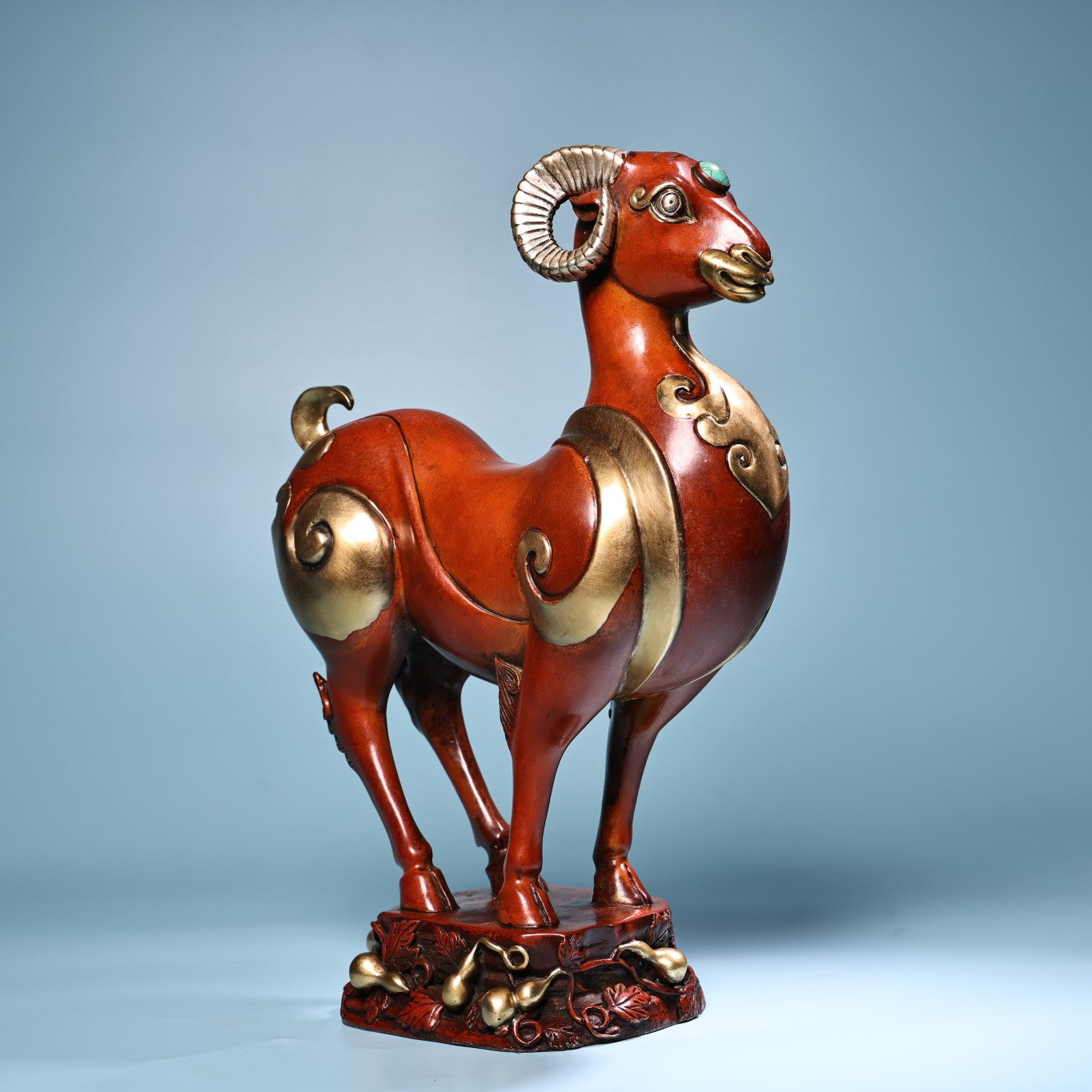 A0675 Vintage Chinese Gilt Gold Copper Fortune Sheep Statue