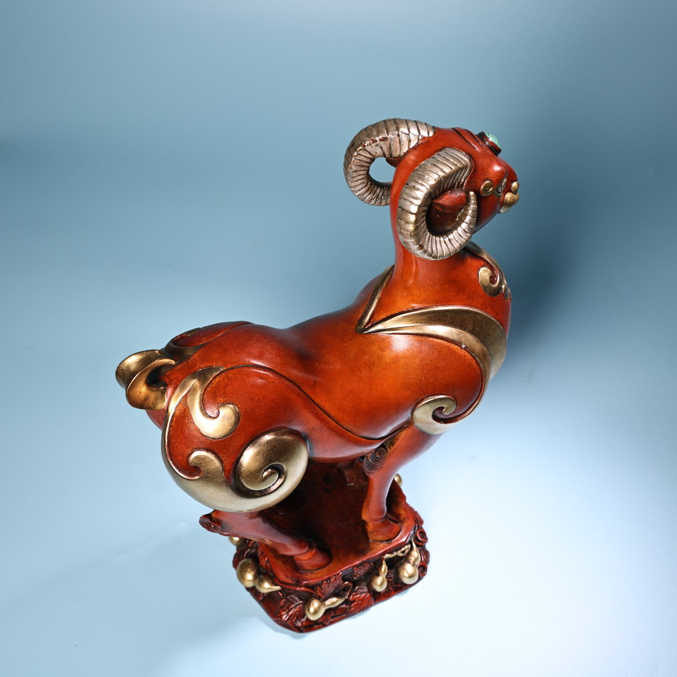 A0675 Vintage Chinese Gilt Gold Copper Fortune Sheep Statue