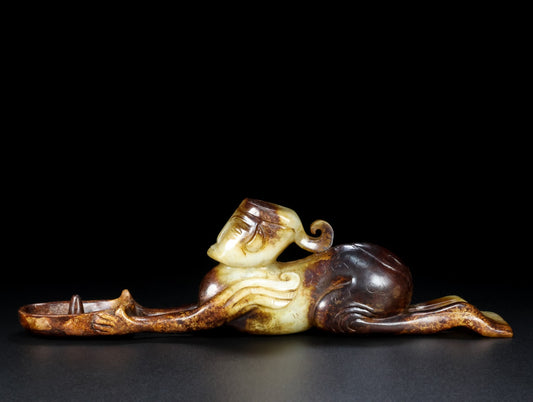 A0679 Superb Vintage Chinese Hetian Jade Carved Figure Candlestick
