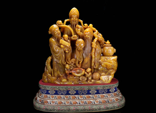 A0686 Vintage Chinese Shoushan Tianhuang Stone Carved Taoism Deity Fukurokuju Statue