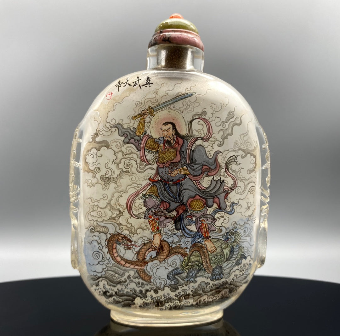 A0697 Old Chinese Peking Glass Inside Painting Figure Design Snuff Bottle w Stopper