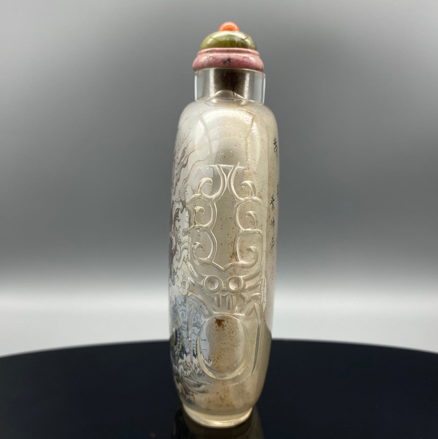 A0697 Old Chinese Peking Glass Inside Painting Figure Design Snuff Bottle w Stopper