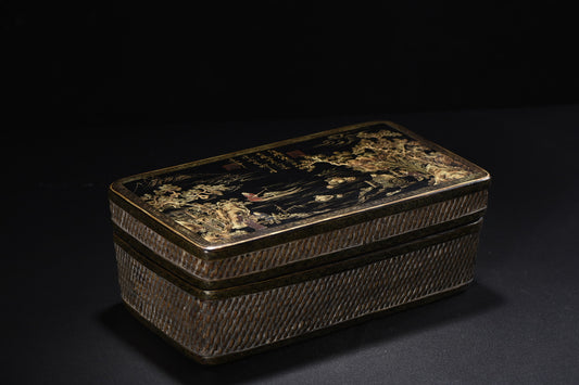 A0698 Chinese Gilt Gold Wooden-cored Lacquerware Figure & Boat & Kid Jewellery Box