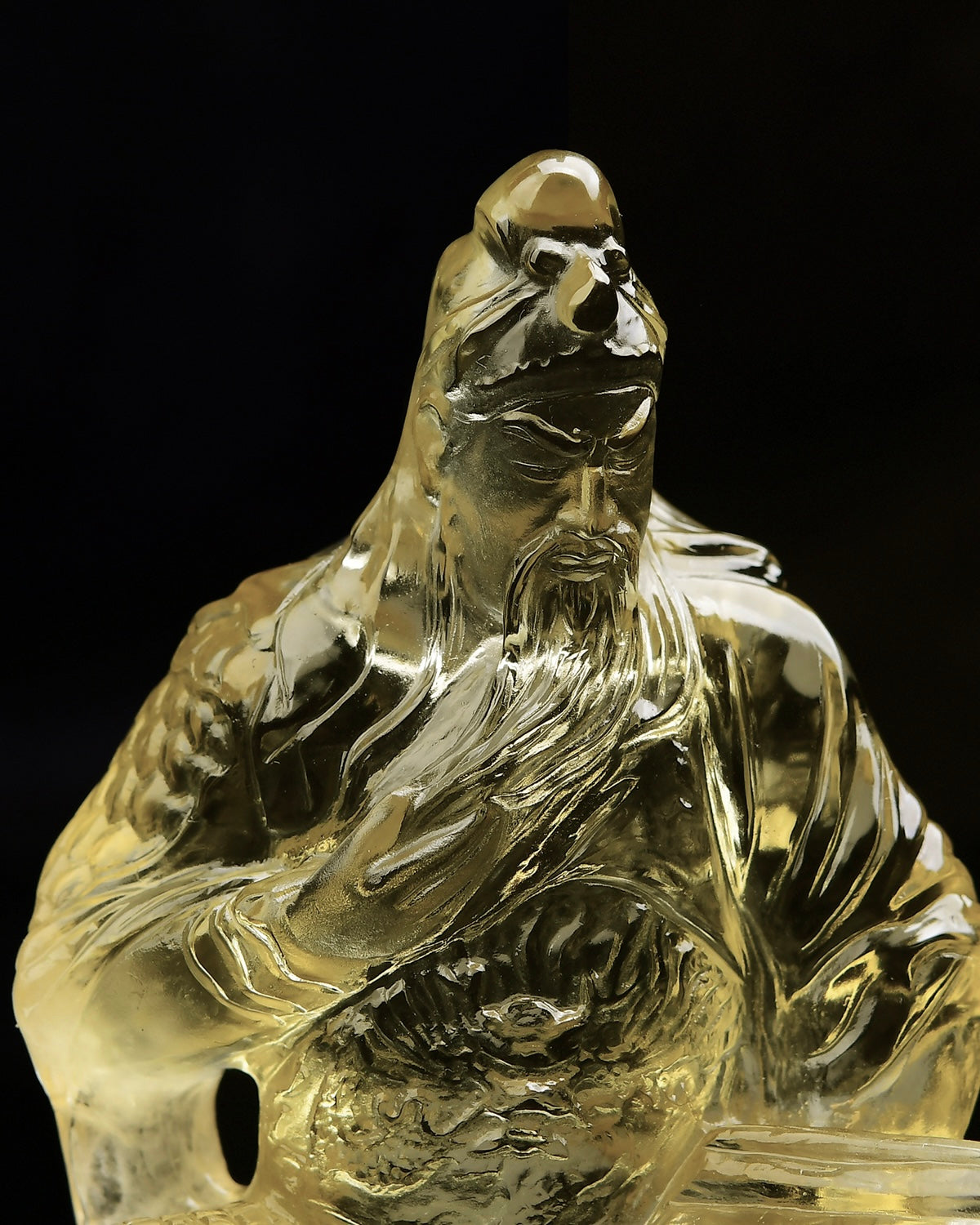 A0741 Exquisite Yellow Crystal Carved General Guangong Statue