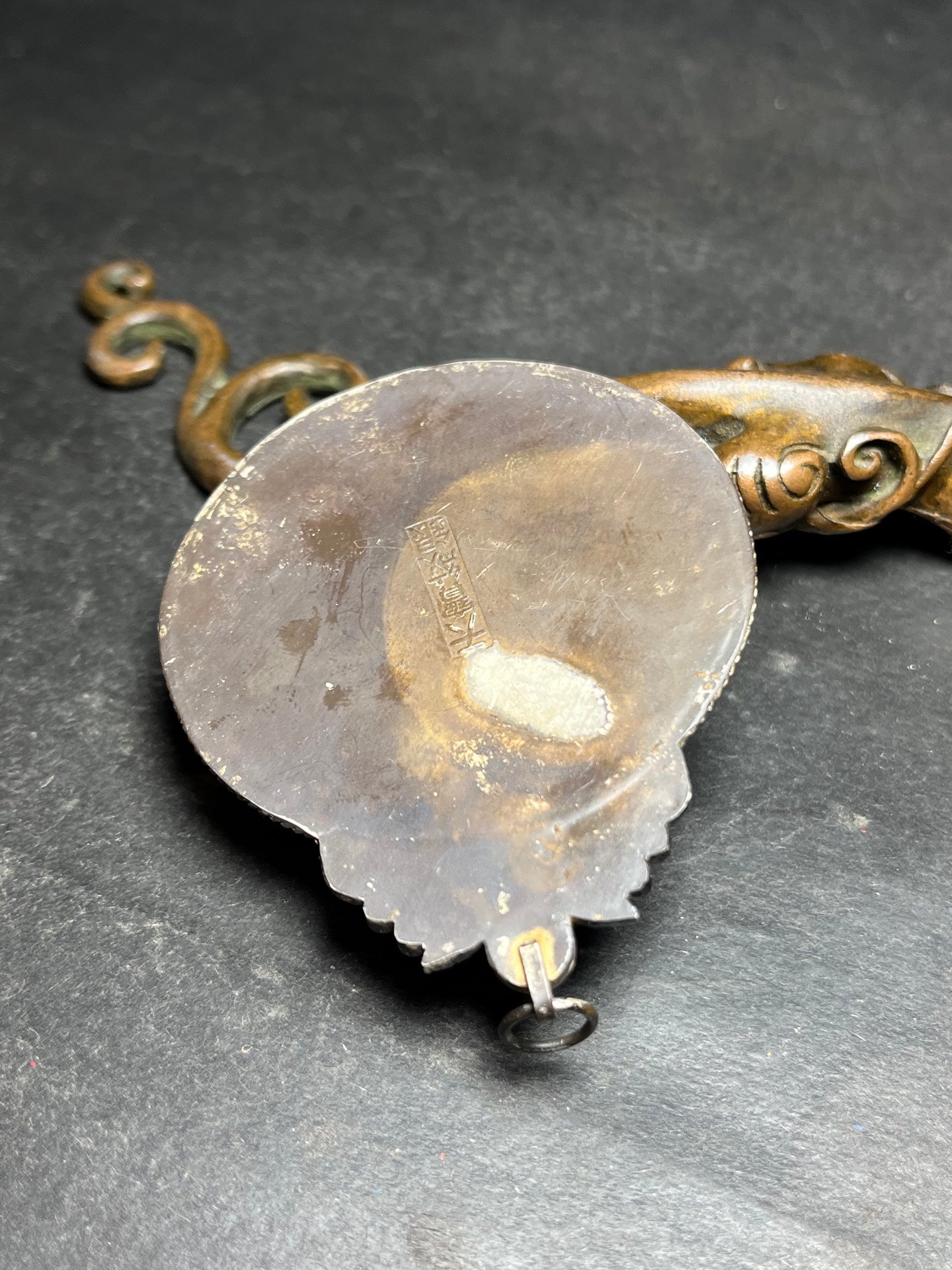 A0746 Vintage Chinese Pure Silver Inlay Hetian Jade Flower Pendant
