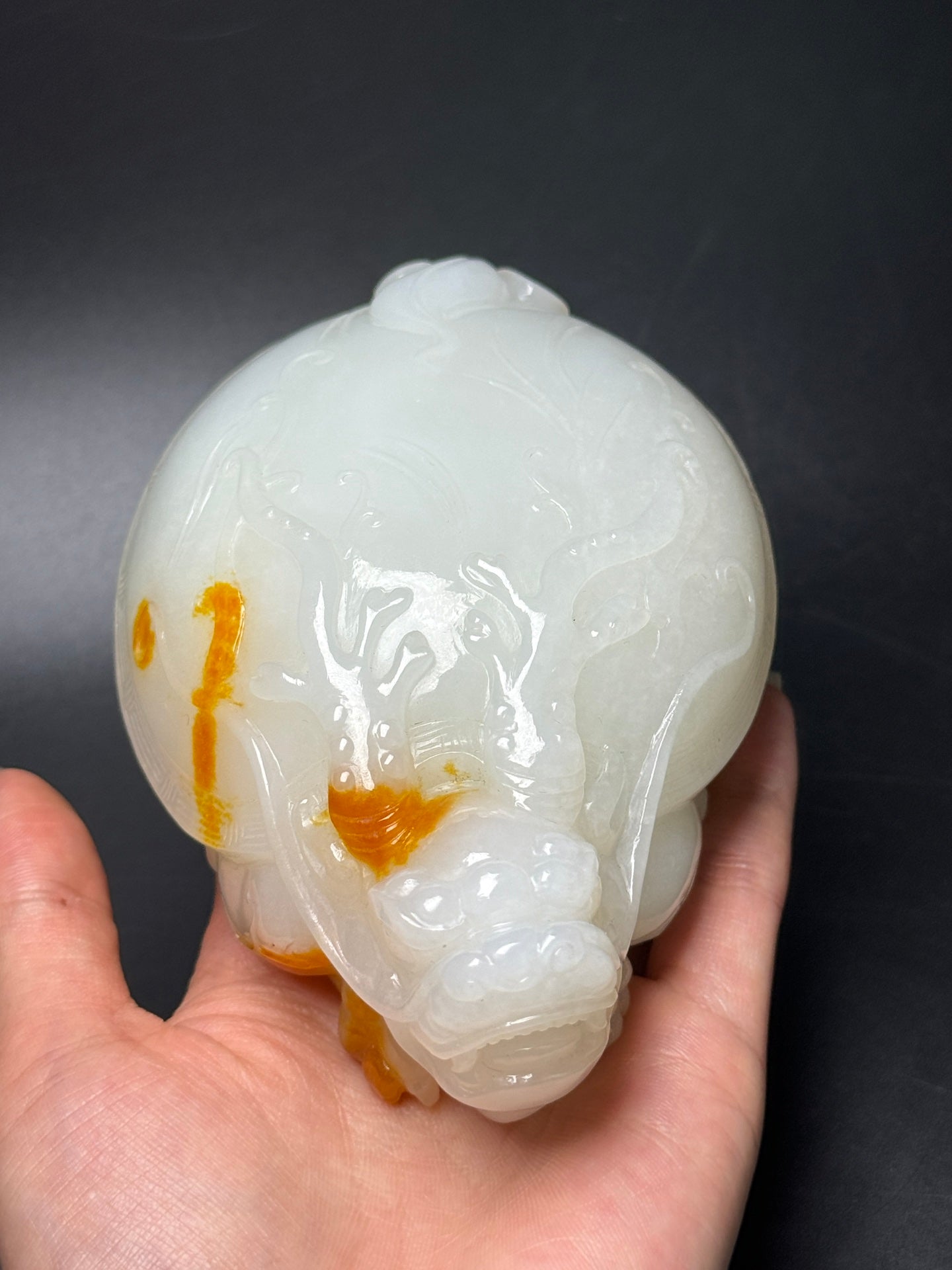 A0760 Superb Chinese White Hetian Jade Carved Dragon Turtle Statue