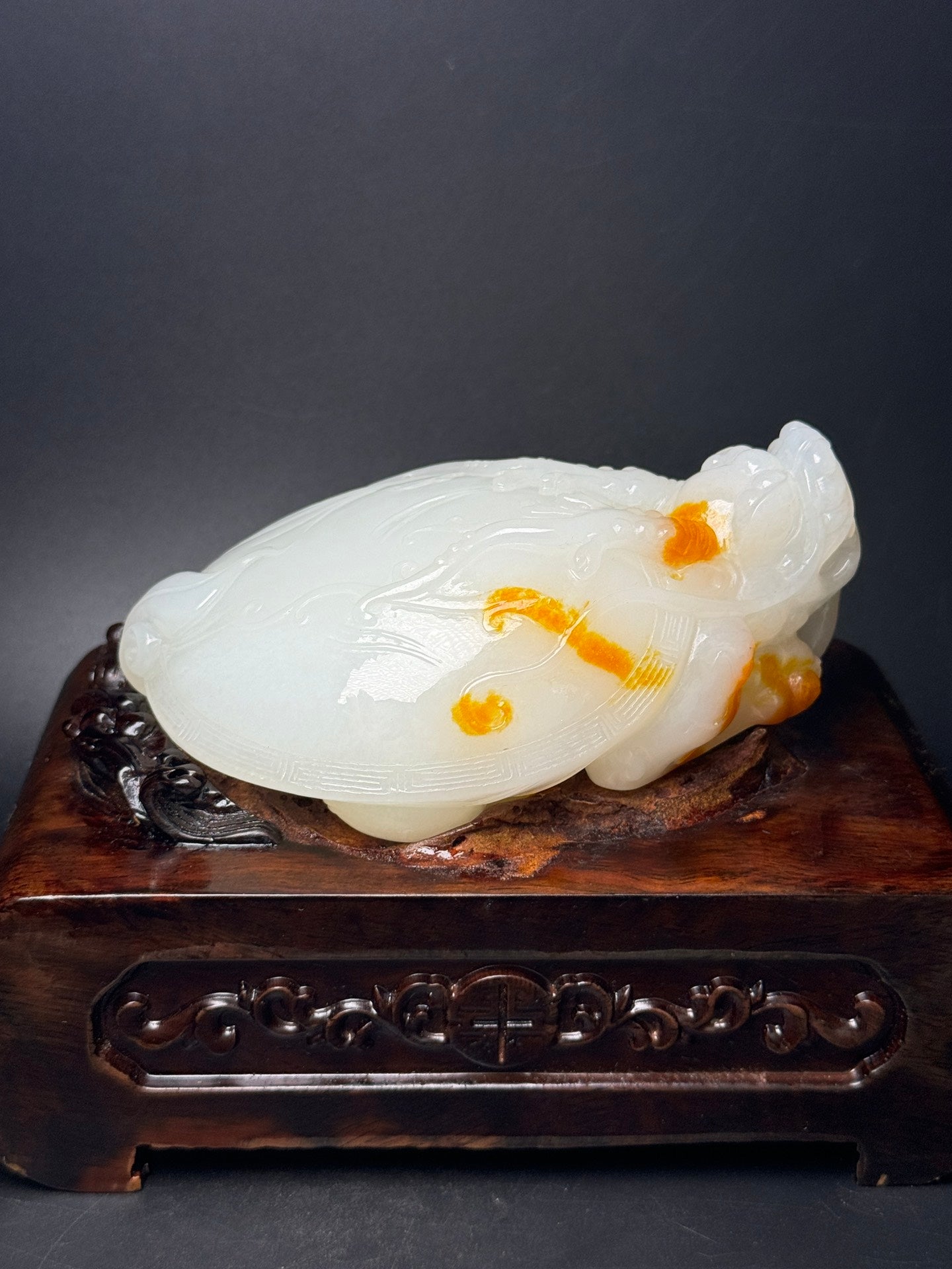 A0760 Superb Chinese White Hetian Jade Carved Dragon Turtle Statue