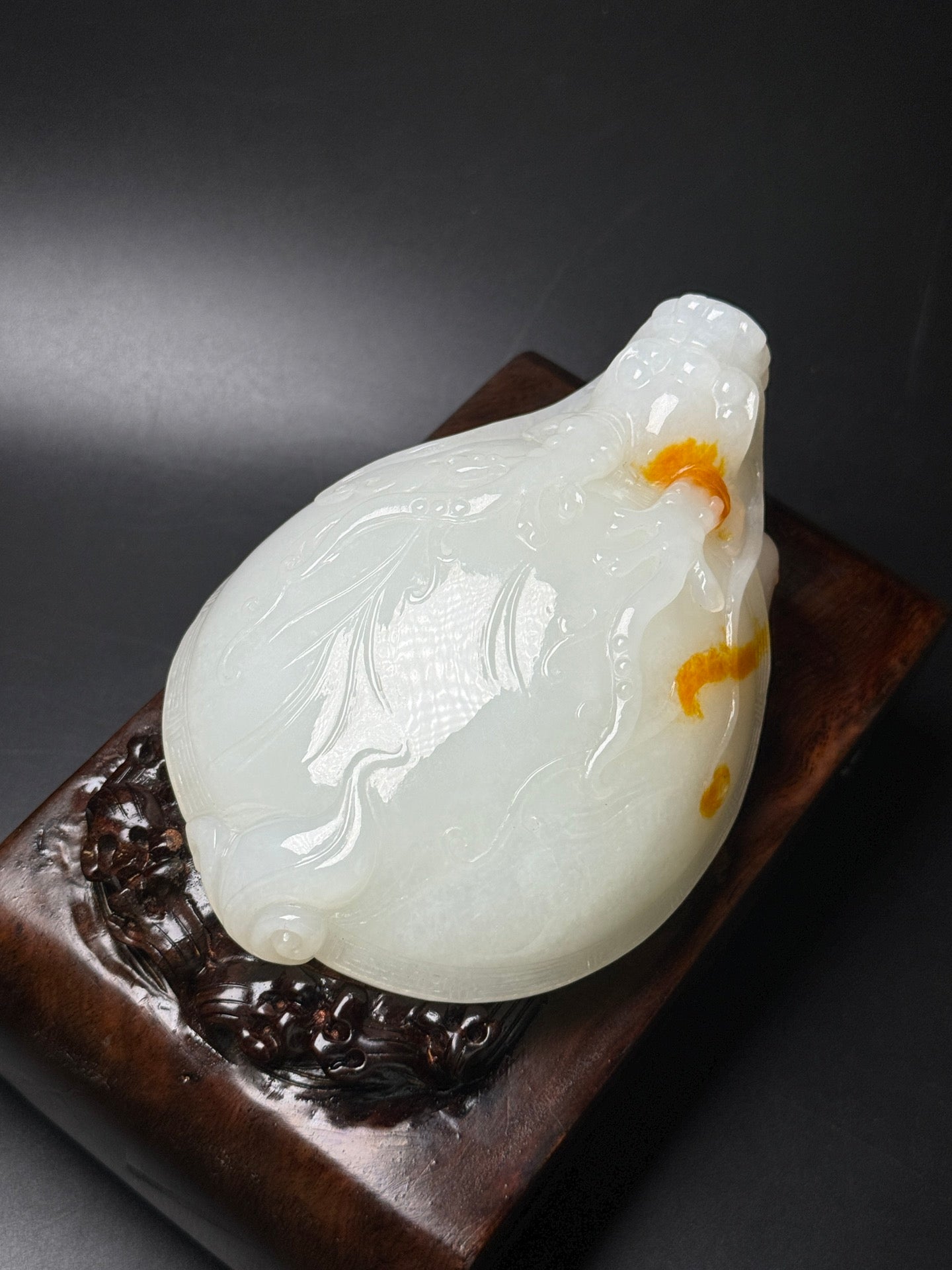 A0760 Superb Chinese White Hetian Jade Carved Dragon Turtle Statue