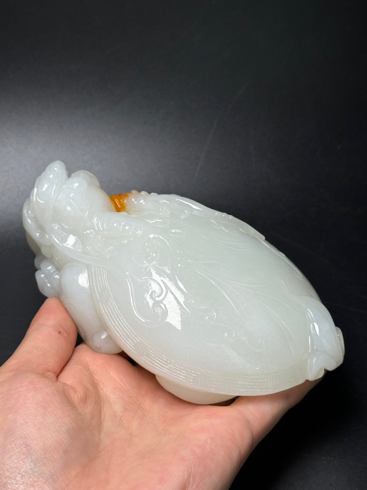 A0760 Superb Chinese White Hetian Jade Carved Dragon Turtle Statue
