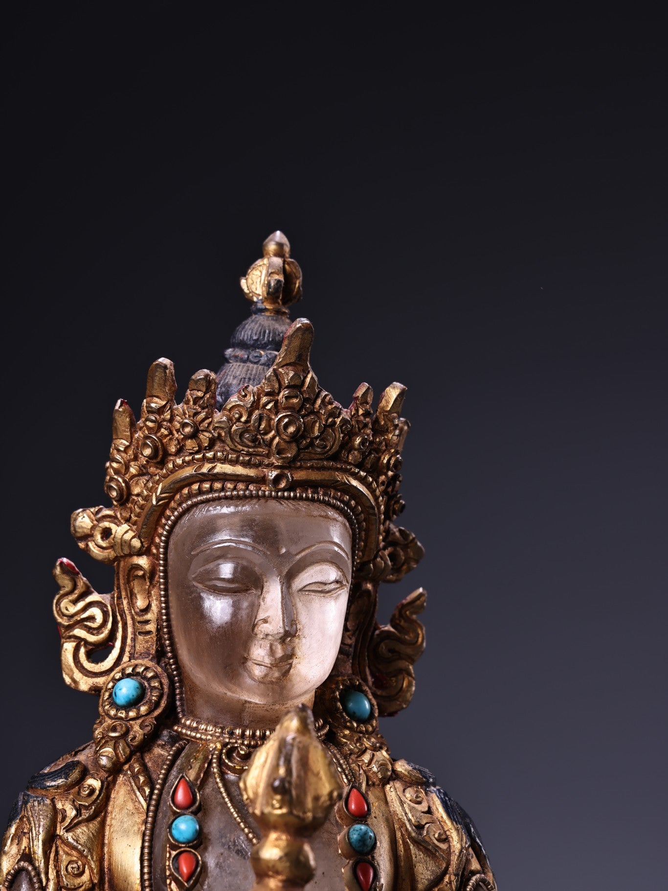 A0767 ibetan Buddhism Gilt Gold Copper Inlay Crystal & Gems Vajrapani Statue