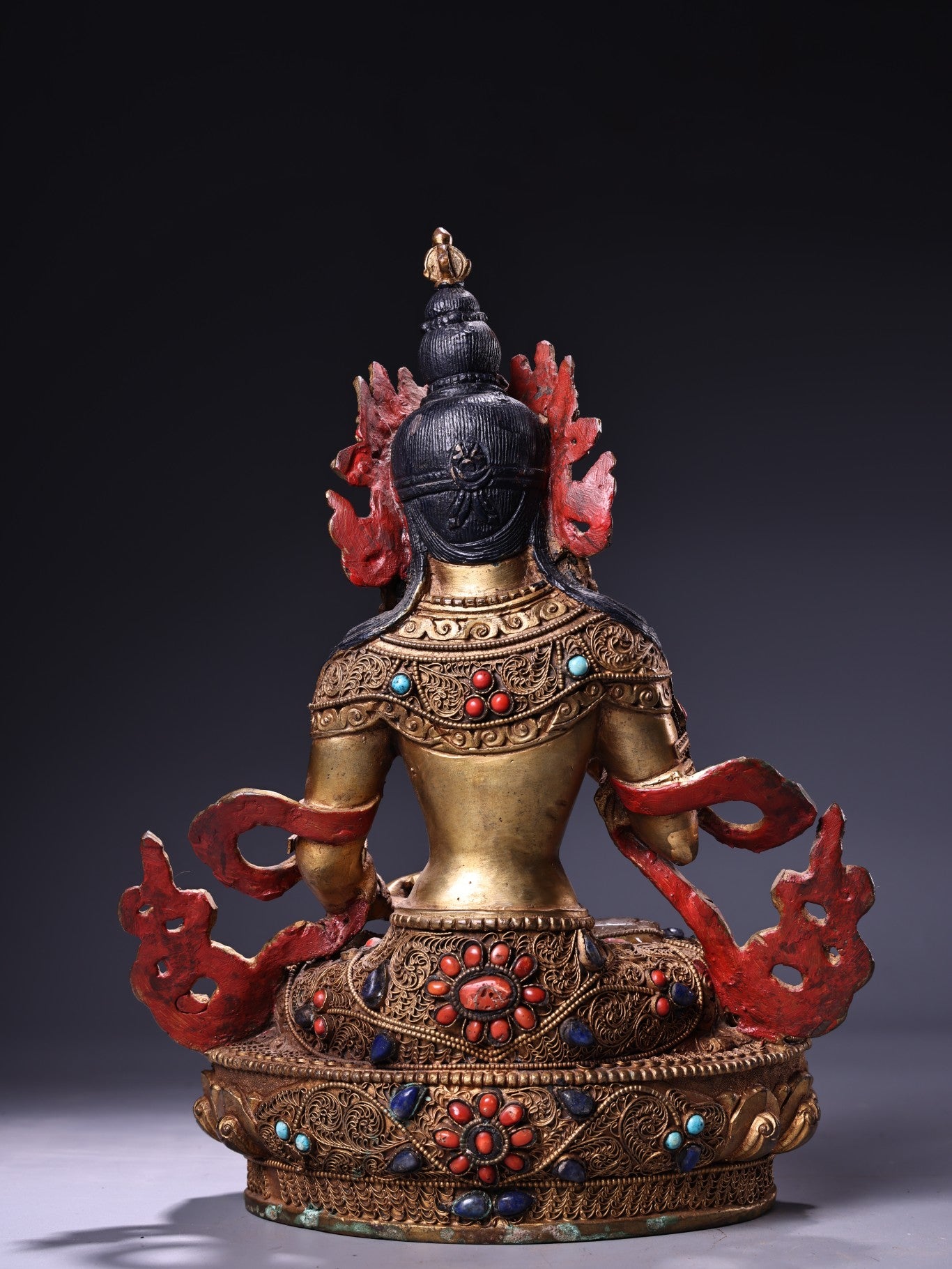 A0767 ibetan Buddhism Gilt Gold Copper Inlay Crystal & Gems Vajrapani Statue