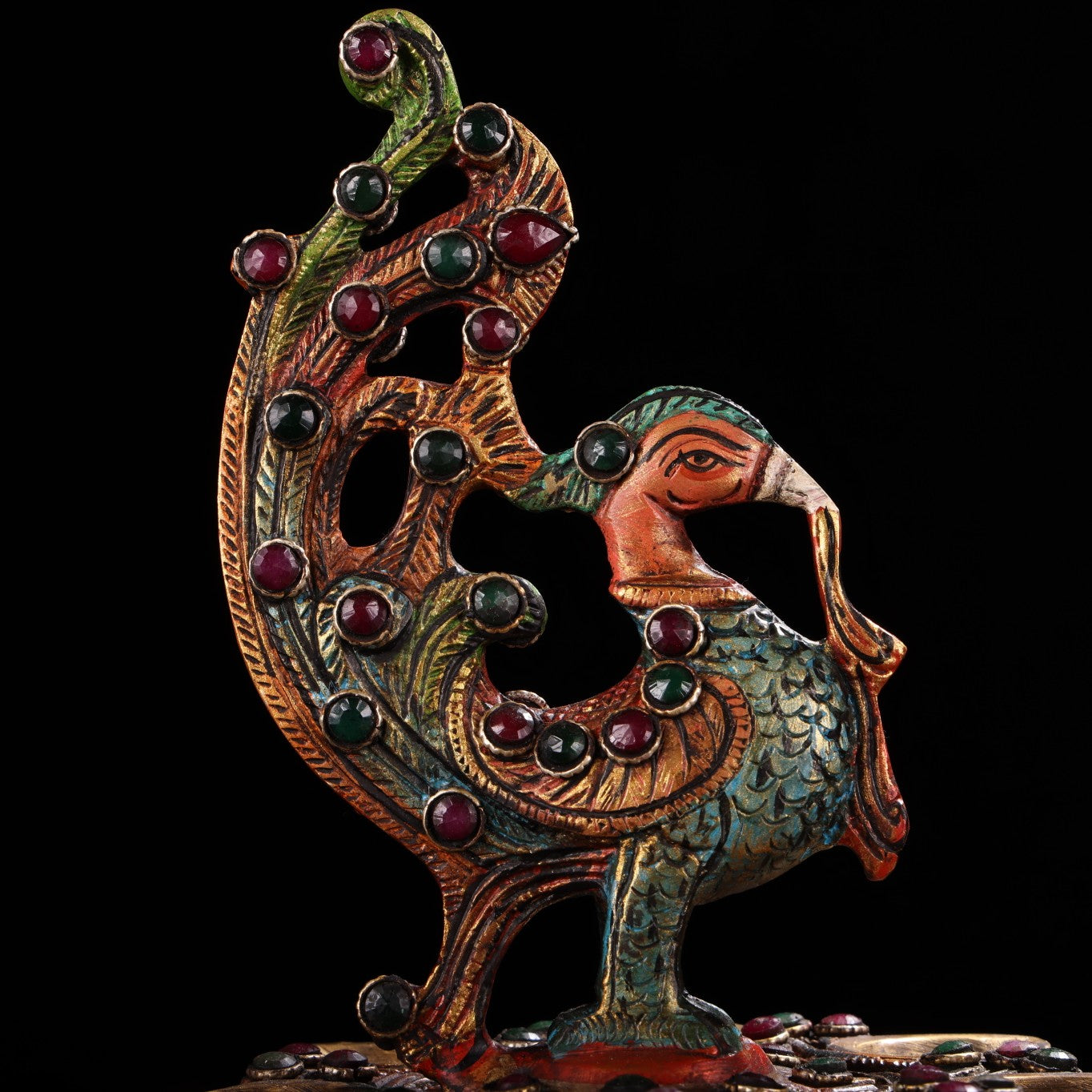 A0770 A Pair Tibetan Buddhism Gilt Gold Copper Inlay Turquoise & Gems Phoenix Candlesticks
