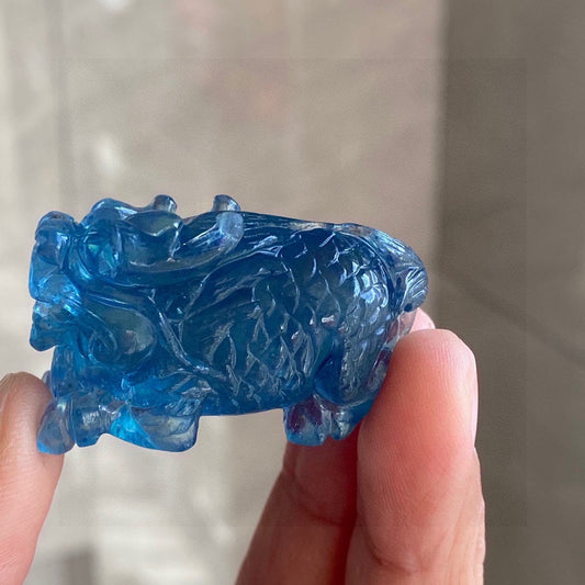 A0784 Beautiful Aquamarine Carved Kylin Pendant