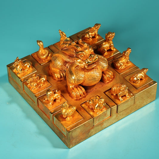 A0796 A Set Chinese Gilt Gold Copper 12 Zodiacs Seals