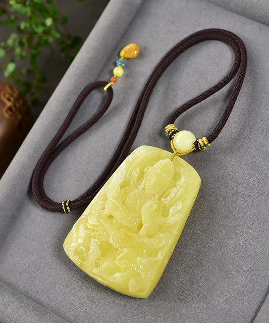 A0680 Beautiful Beeswax Hand Carved Ruyi Kwan-yin Pendant