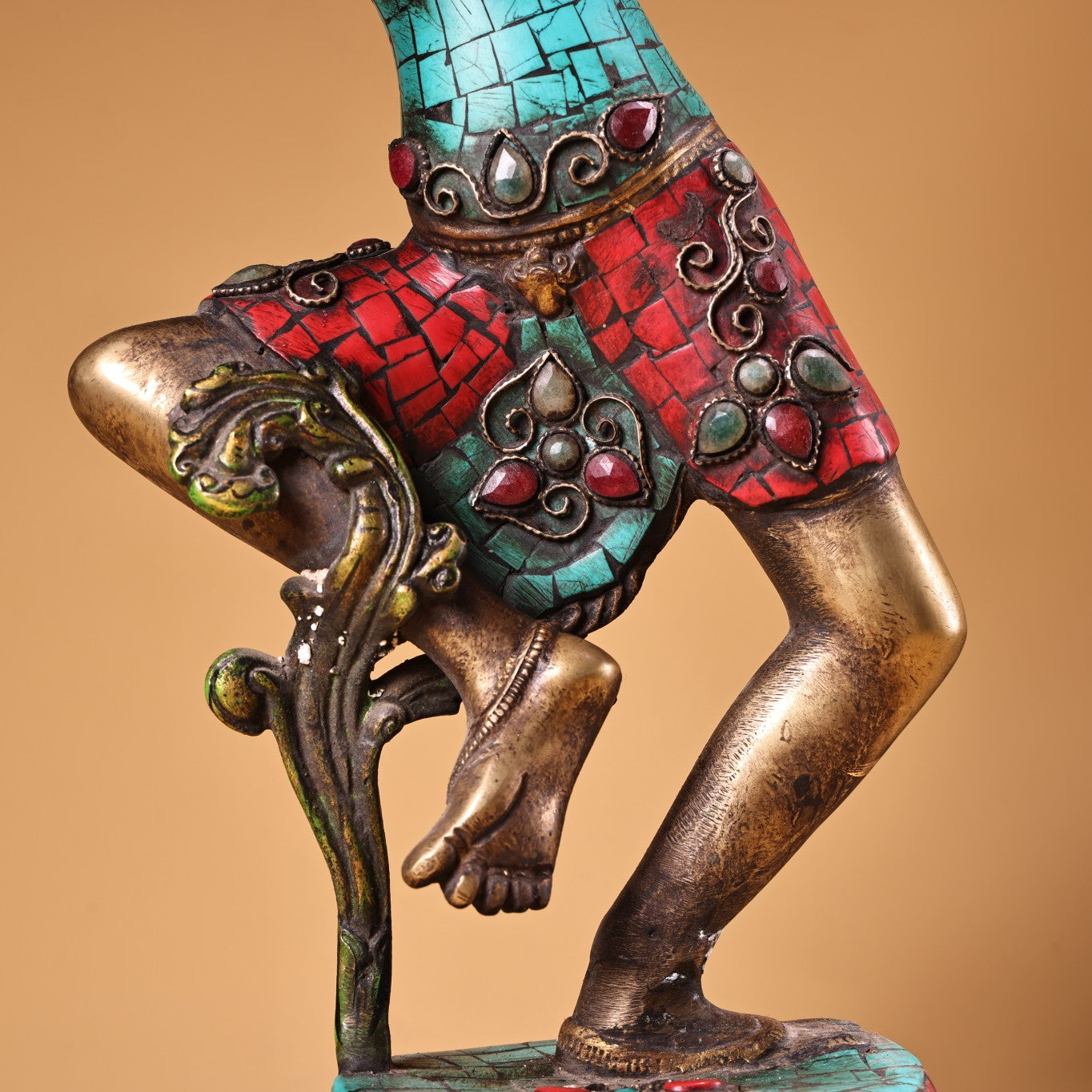 A0805 Tibetan Buddhism Gilt Gold Copper Inlay Turquoise & Gems Tara Statue