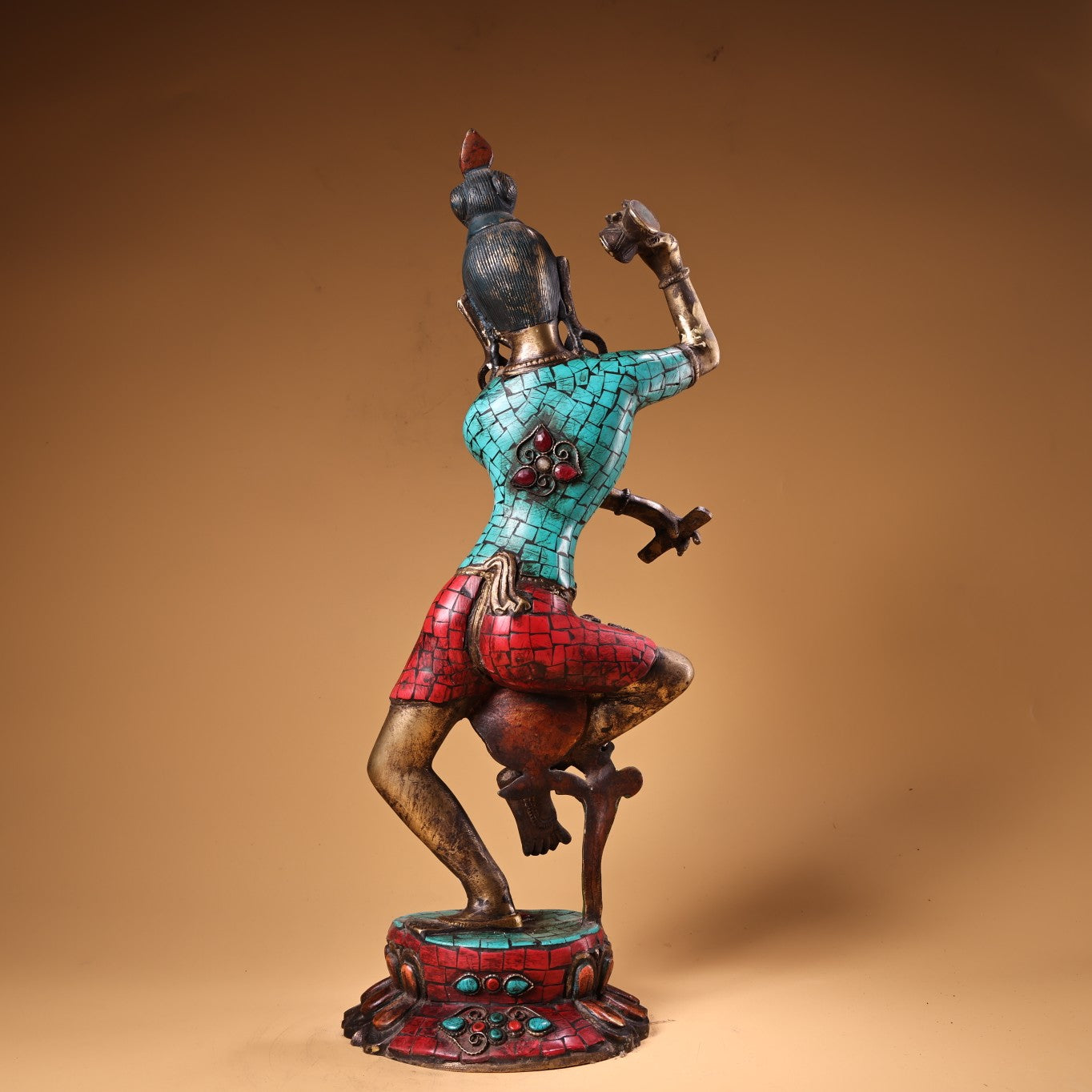 A0805 Tibetan Buddhism Gilt Gold Copper Inlay Turquoise & Gems Tara Statue
