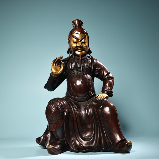 A0839 Vintage Chinese Gilt Gold Copper General Guangong Statue