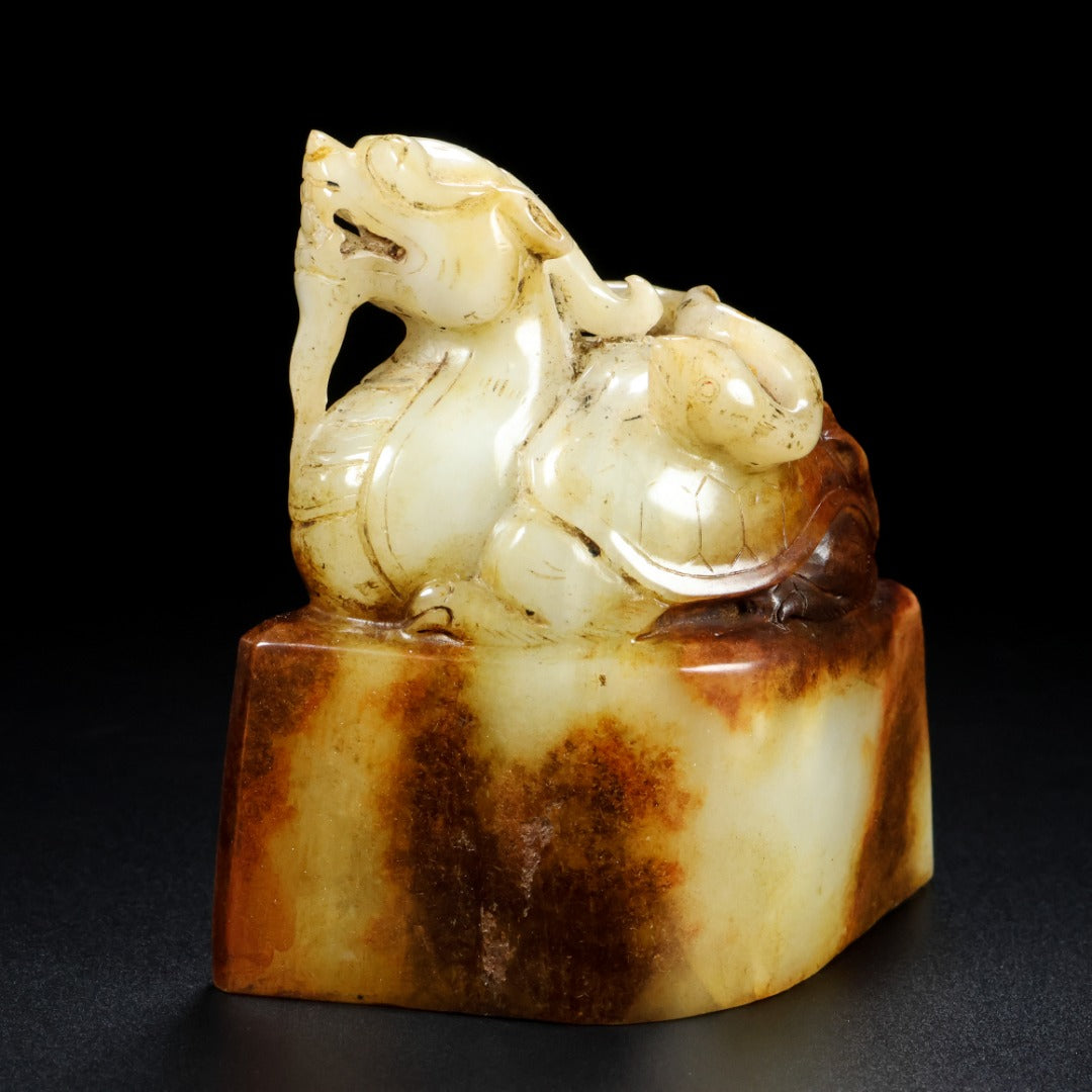 A0845 Superb Old Chinese Hetian Jade Carved Dragon Turtle Seal