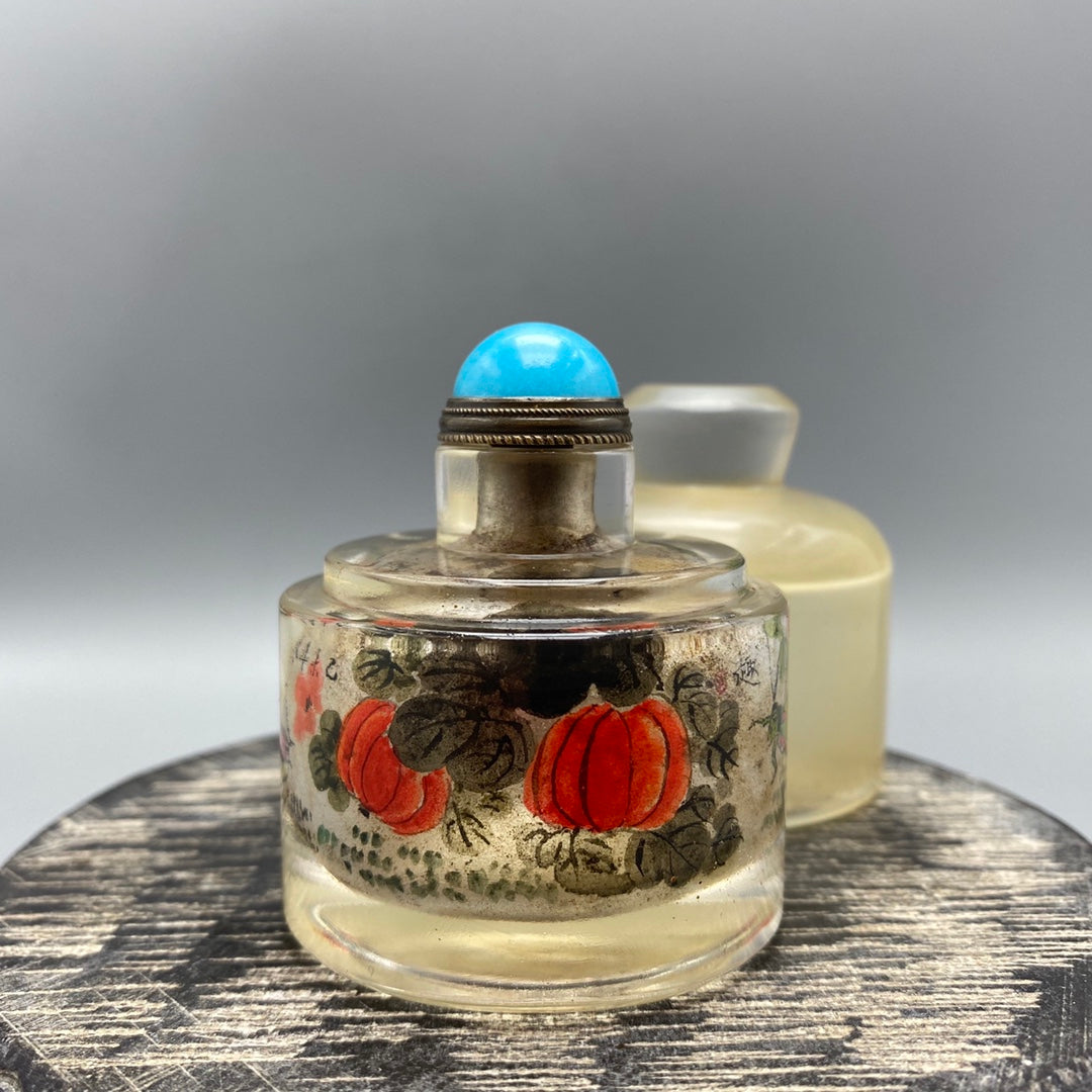 A0848 Old Chinese Peking Glass Inside Painting Locust Design Snuff Bottle w Lid